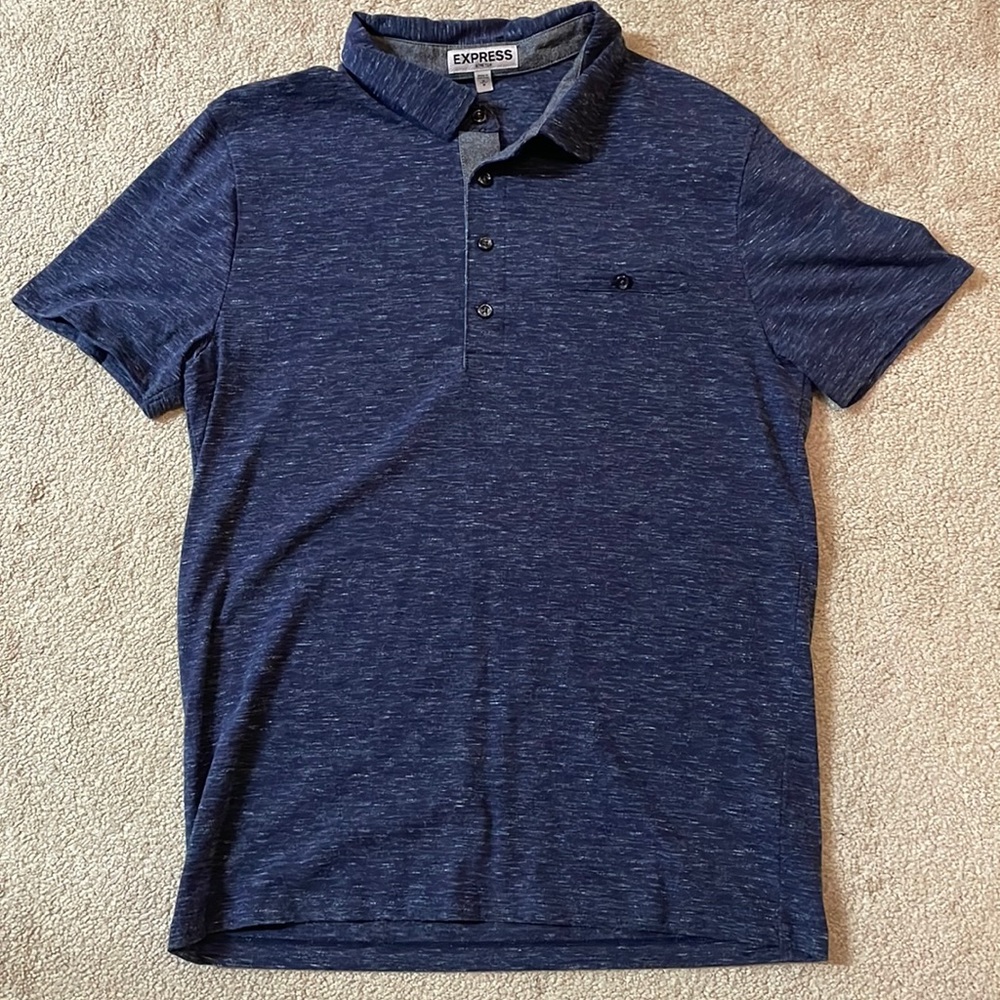 Express Stretch Mens Pique Polo (Navy Blue/Gray)